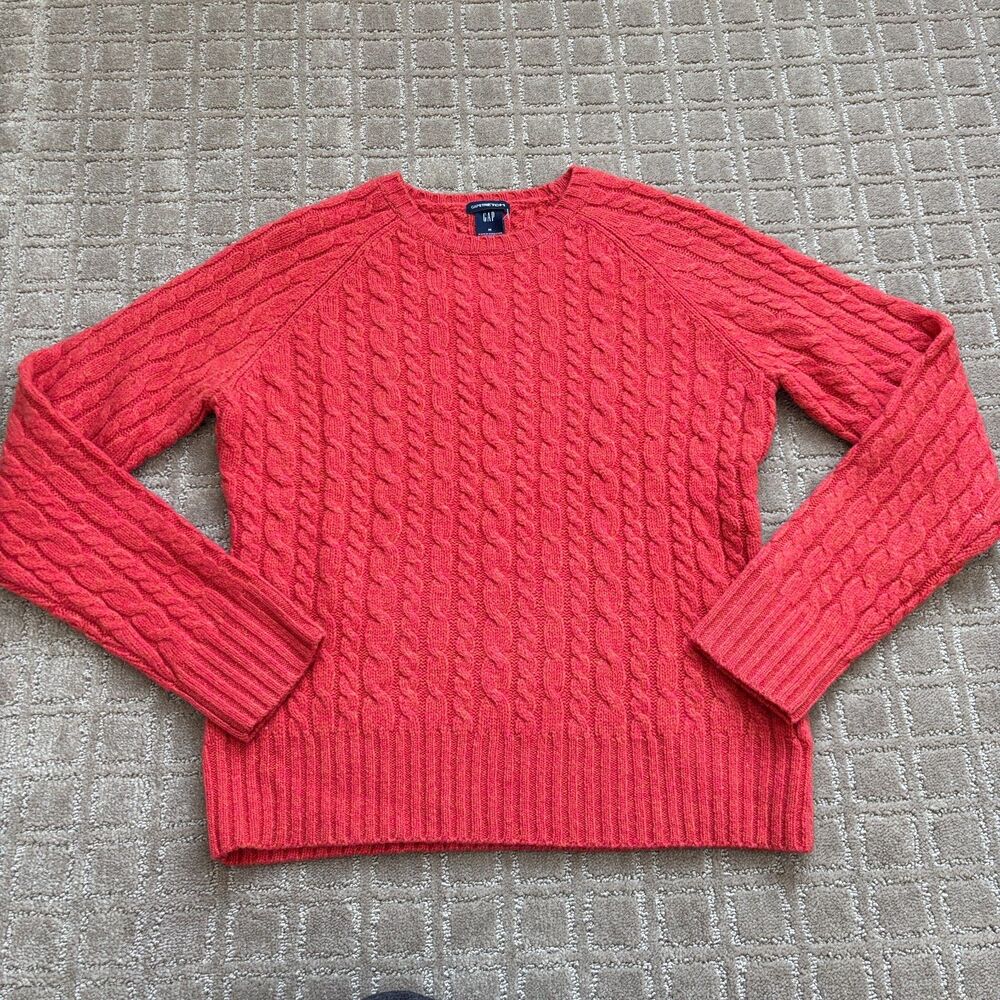 GAP VTG Lambswool Cable Knit Sweater Women's Medium Red Orange Pullover NWT READ